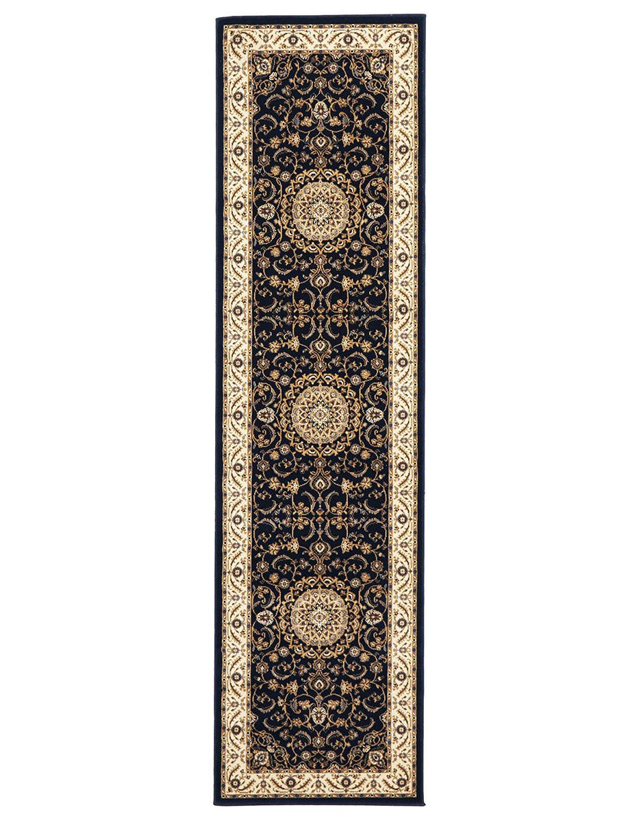 Medallion Rug Navy with Ivory Border - Fantastic Rugs