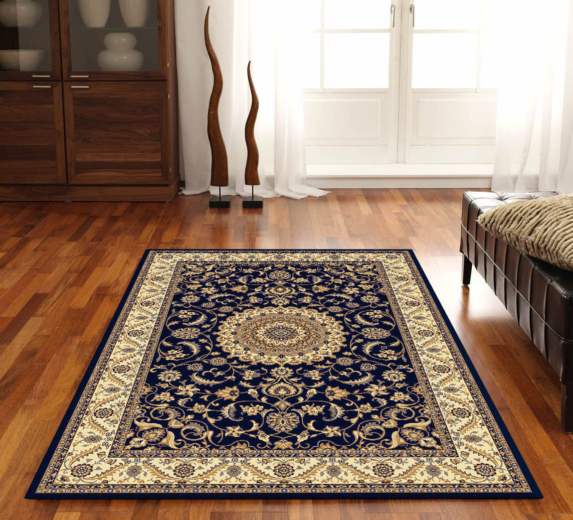 Medallion Rug Navy with Ivory Border - Fantastic Rugs