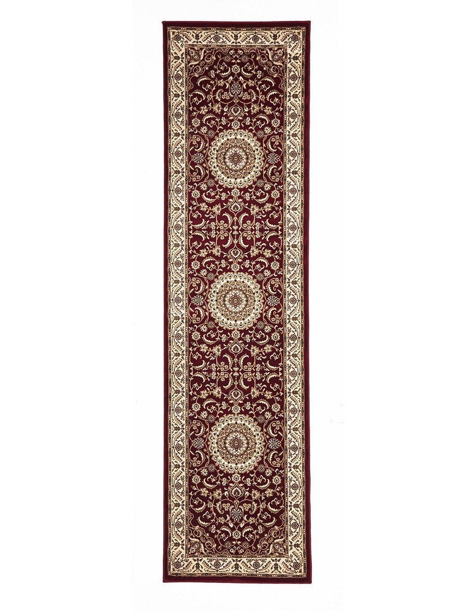 Sydney Collection Medallion Rug Red With Ivory Border