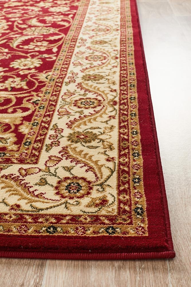 Sydney Collection Medallion Rug Red With Ivory Border