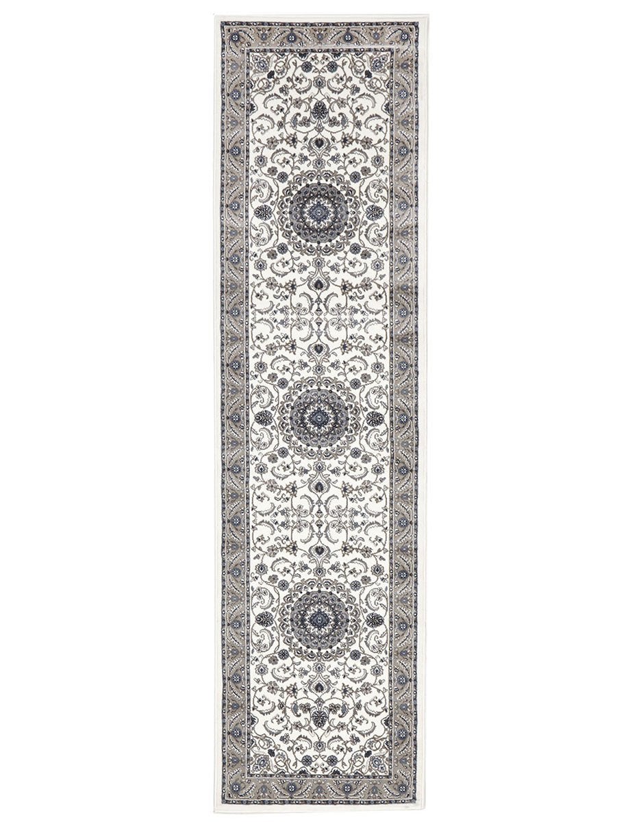 Sydney Collection Medallion Rug White With Beige Border