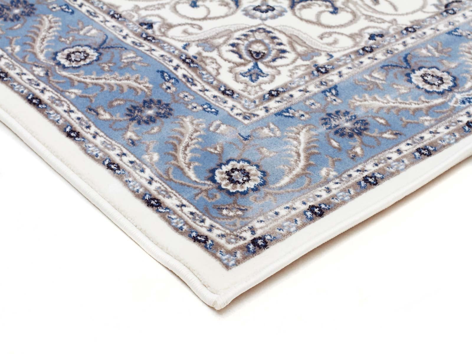 Sydney Medallion Runner White With Blue Border Runner Rug